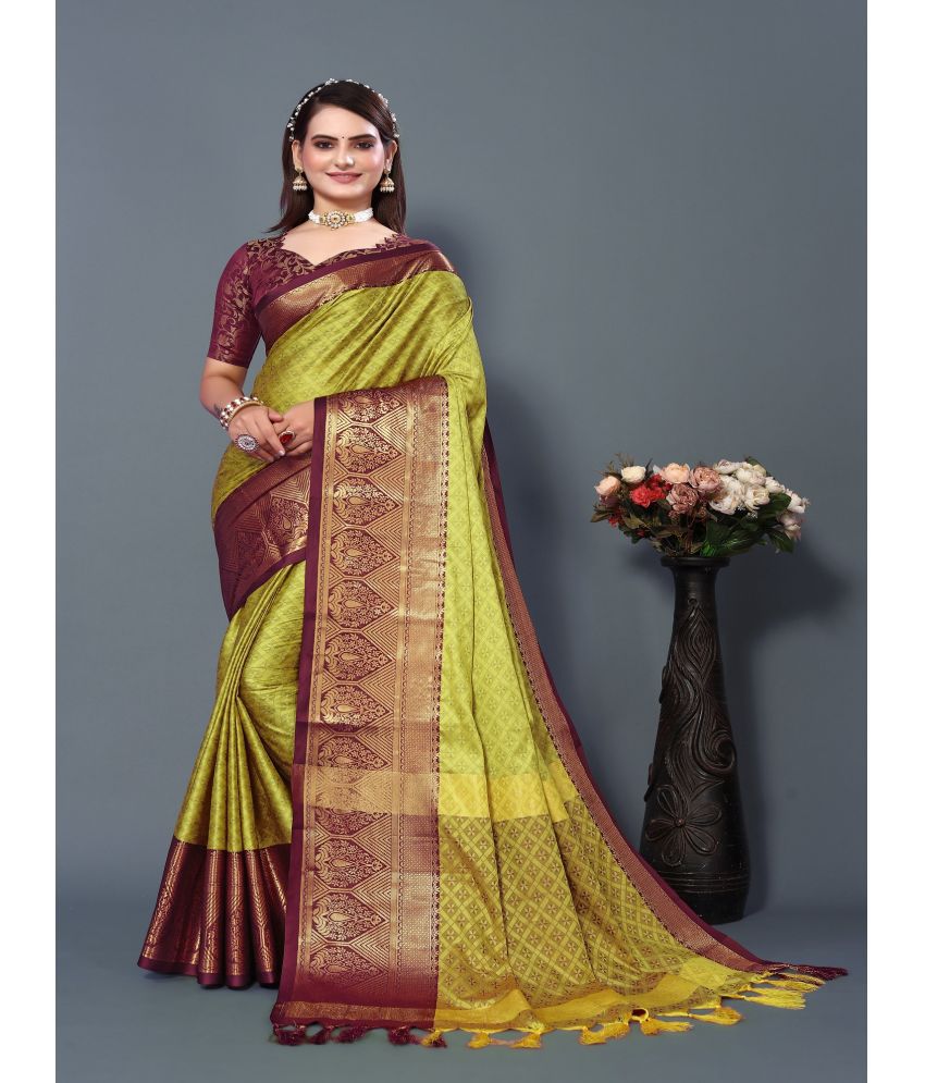     			A TO Z CART Cotton Silk Embellished Saree With Blouse Piece - Brown ( Pack of 1 )