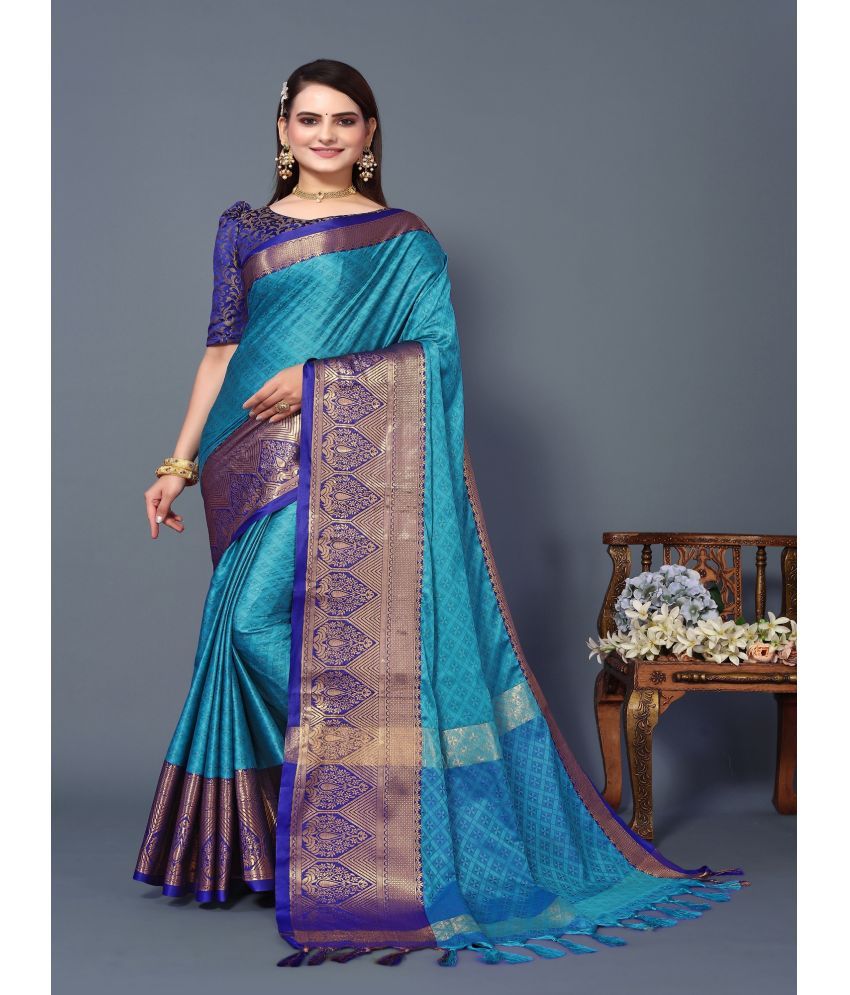     			A TO Z CART Cotton Silk Embellished Saree With Blouse Piece - SkyBlue ( Pack of 1 )