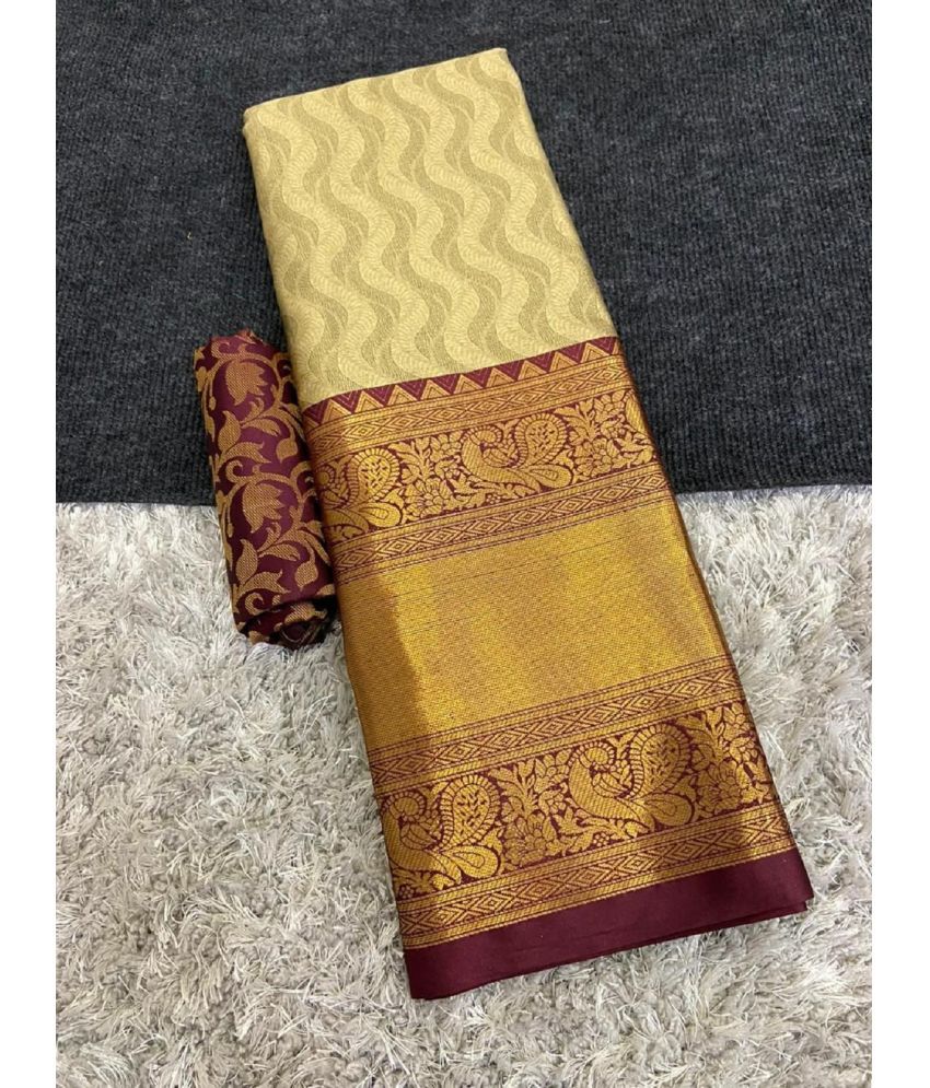     			A TO Z CART Cotton Silk Embellished Saree With Blouse Piece - Beige ( Pack of 1 )