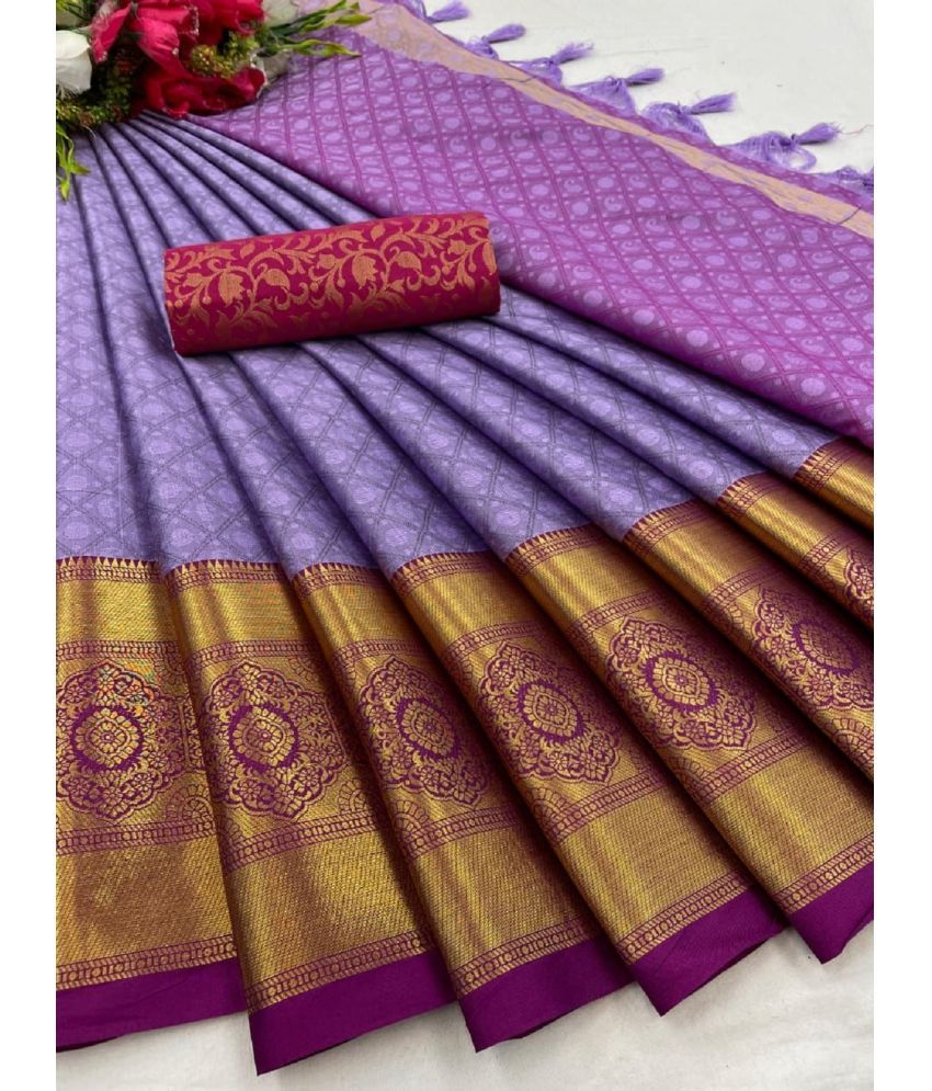     			A TO Z CART Cotton Silk Embellished Saree With Blouse Piece - Lavender ( Pack of 1 )