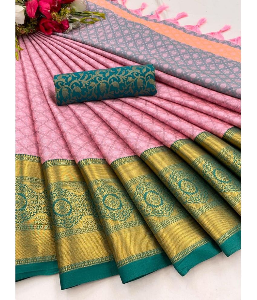     			A TO Z CART Cotton Silk Embellished Saree With Blouse Piece - Rama ( Pack of 1 )
