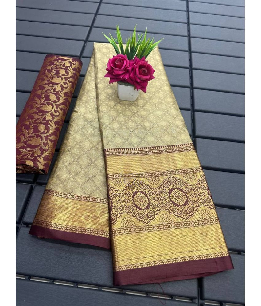     			A TO Z CART Cotton Silk Embellished Saree With Blouse Piece - Brown ( Pack of 1 )