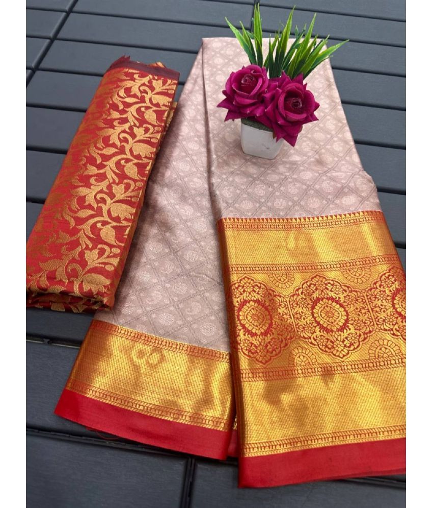     			A TO Z CART Cotton Silk Embellished Saree With Blouse Piece - Peach ( Pack of 1 )