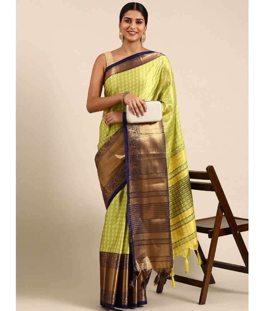     			A TO Z CART Cotton Silk Embellished Saree With Blouse Piece - Yellow ( Pack of 1 )