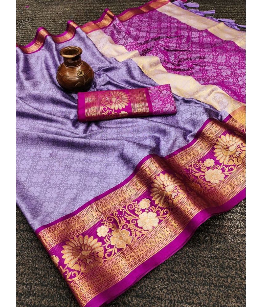     			A TO Z CART Cotton Silk Embellished Saree With Blouse Piece - Lavender ( Pack of 1 )