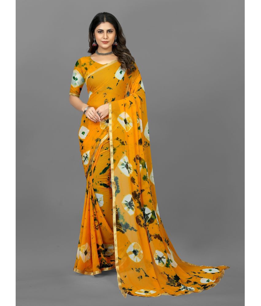     			A TO Z CART Georgette Embellished Saree With Blouse Piece - Yellow ( Pack of 1 )