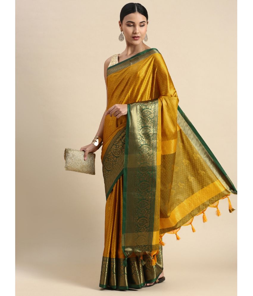     			A TO Z CART Jacquard Embellished Saree With Blouse Piece - Mustard ( Pack of 1 )