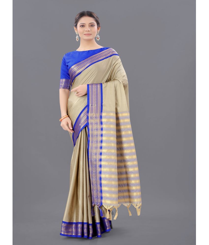     			A TO Z CART Jacquard Embellished Saree With Blouse Piece - Beige ( Pack of 1 )