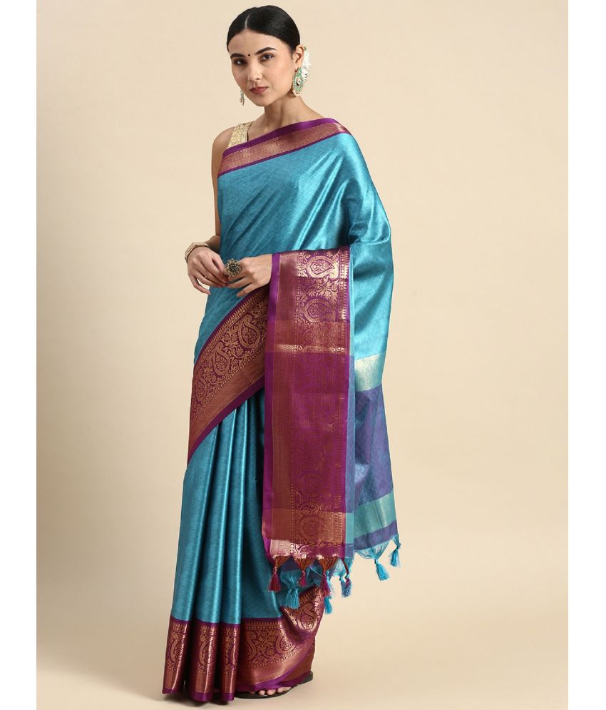     			A TO Z CART Jacquard Embellished Saree With Blouse Piece - SkyBlue ( Pack of 1 )