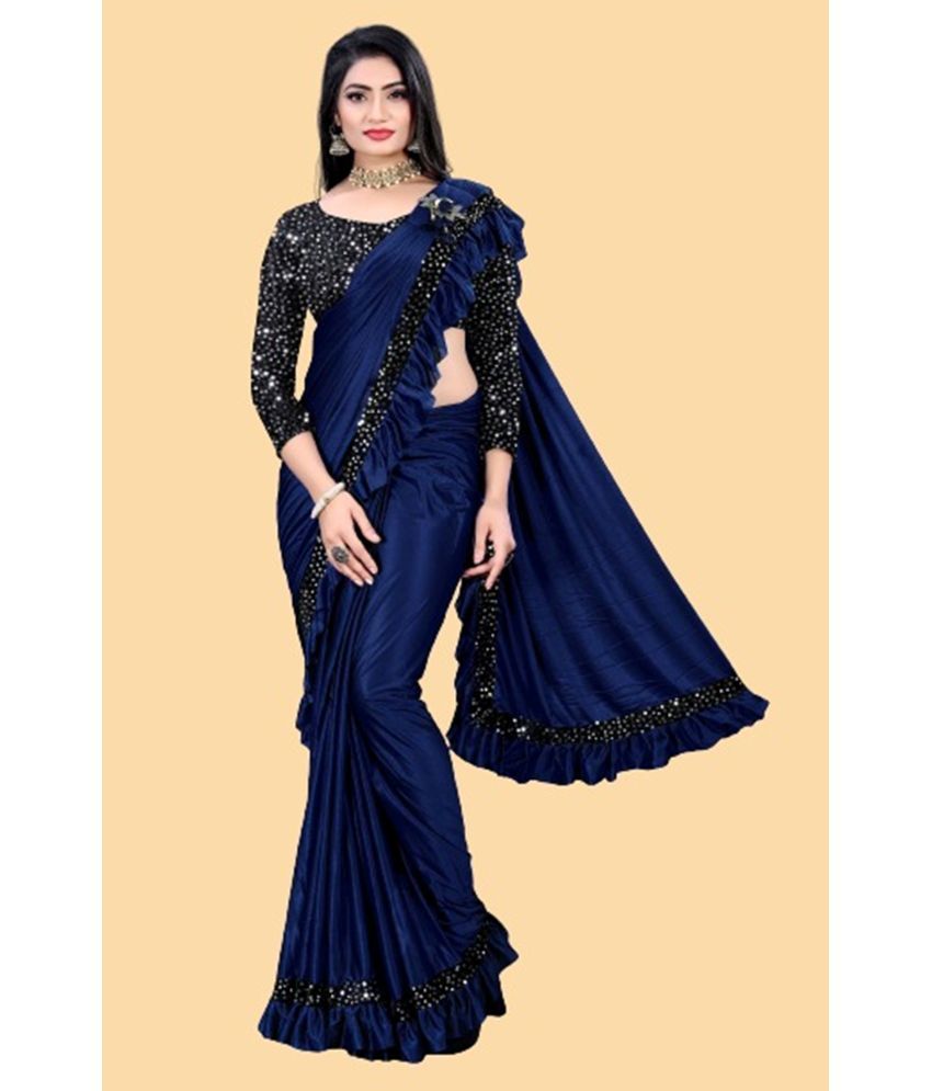     			A TO Z CART Lycra Embellished Saree With Blouse Piece - Navy Blue ( Pack of 1 )