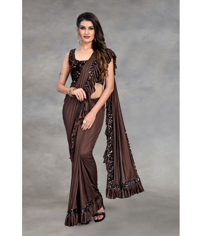     			A TO Z CART Lycra Embellished Saree With Blouse Piece - Coffee ( Pack of 1 )