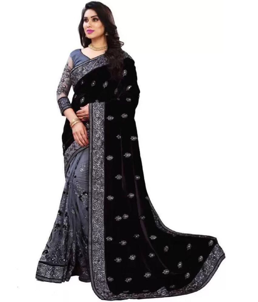     			A TO Z CART Silk Embellished Saree With Blouse Piece - Black ( Pack of 1 )