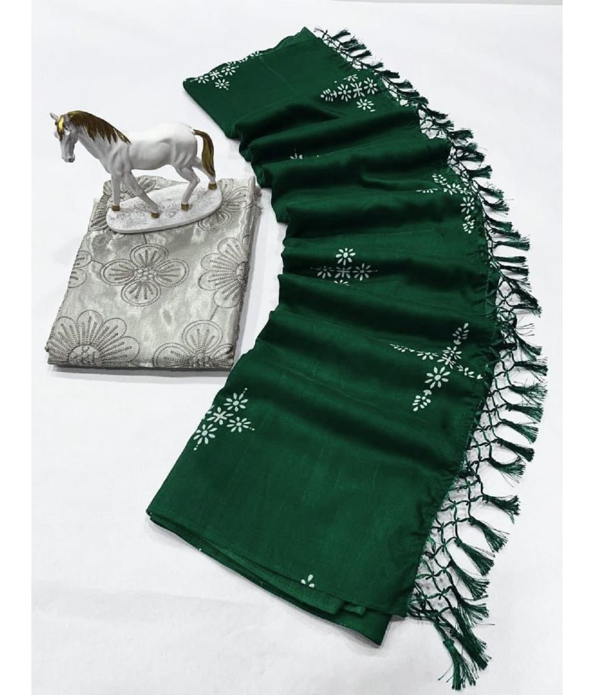     			A TO Z CART Silk Embellished Saree With Blouse Piece - Green ( Pack of 1 )