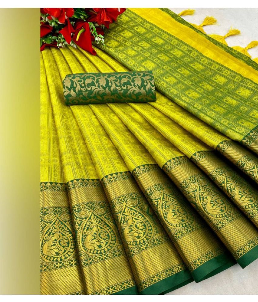     			A TO Z CART Silk Embellished Saree With Blouse Piece - Lime Green ( Pack of 1 )