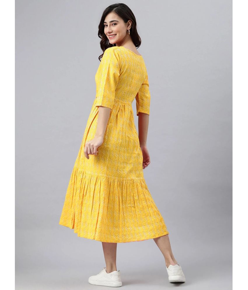     			ASHISH PRINT Cotton Self Design Flared Women's Kurti - Yellow ( Pack of 1 )