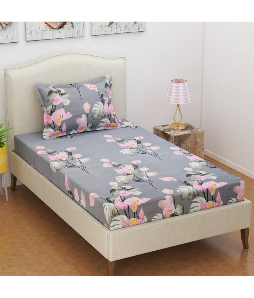     			Aazeem Polyester Floral 1 Single Bedsheet with 1 Pillow Cover - Gray