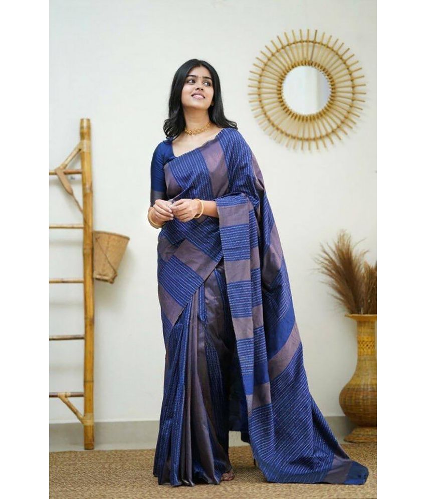     			Anajaneya Sarees Banarasi Silk Woven Saree With Blouse Piece - Blue ( Pack of 1 )