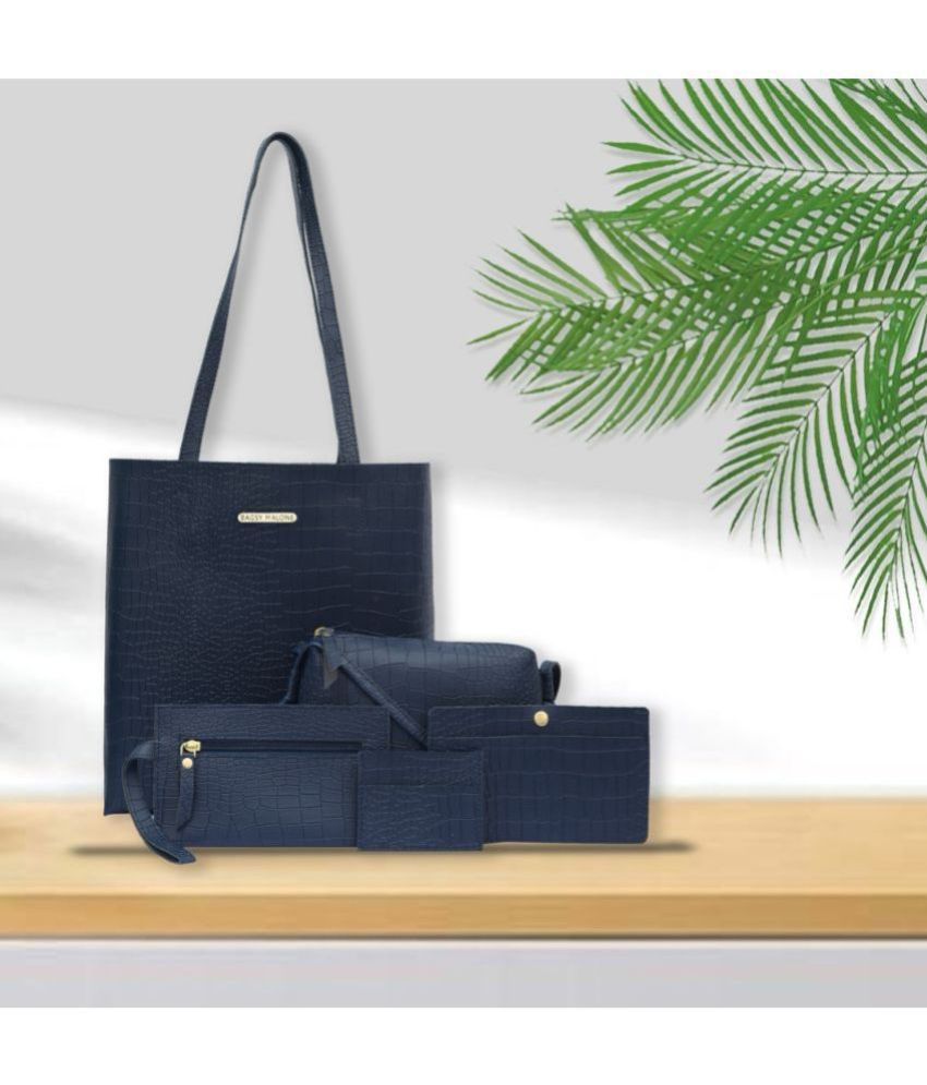     			Bagsy Malone Navy Blue PU Tote Bag (Set of 5)
