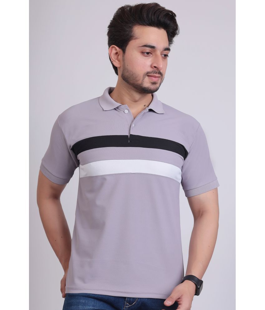     			DENNIN Cotton Blend Regular Fit Striped Half Sleeves Men's Polo T Shirt - Grey ( Pack of 1 )