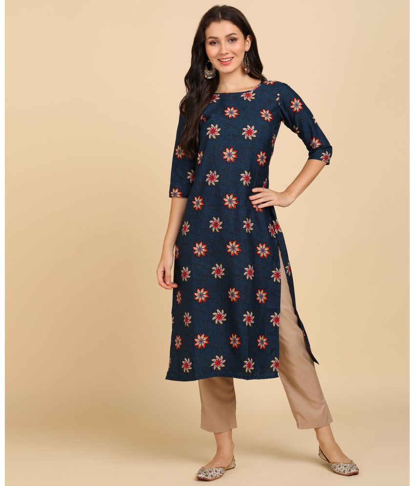     			DSK STUDIO Crepe Printed Kurti With Pants Women's Stitched Salwar Suit - Navy Blue ( Pack of 1 )