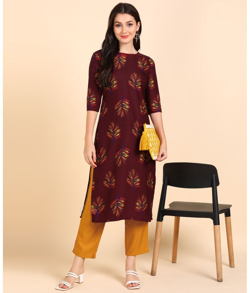     			DSK STUDIO Crepe Printed Kurti With Pants Women's Stitched Salwar Suit - Maroon ( Pack of 1 )
