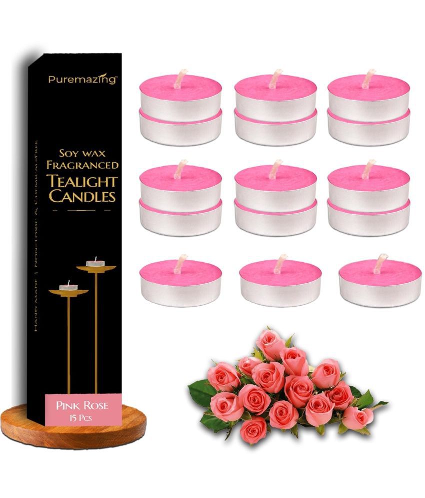     			Imvelo Pink Rose Wax Tea Light Candle 4 cm ( Pack of 15 )