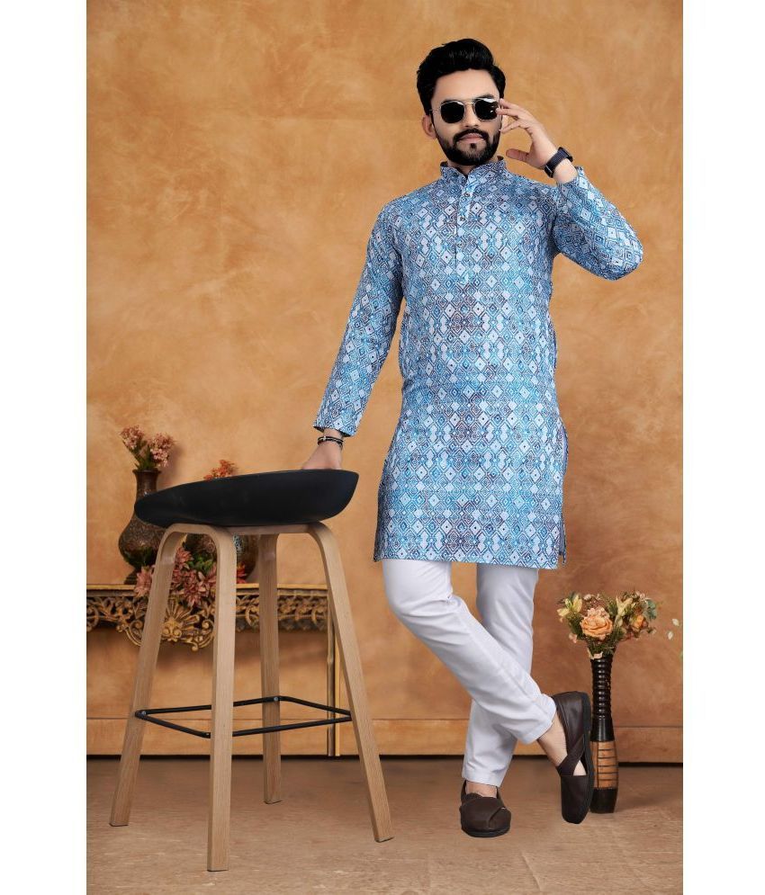     			KC Kunj Creation Blue Cotton Regular Fit Men's Kurta Pyjama Set ( Pack of 1 )