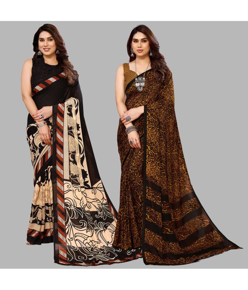     			Kashvi Sarees Georgette Printed Saree With Blouse Piece - Multicolor ( Pack of 2 )