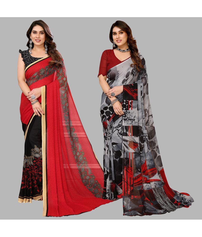     			Kashvi Sarees Georgette Printed Saree With Blouse Piece - Multicolor ( Pack of 2 )