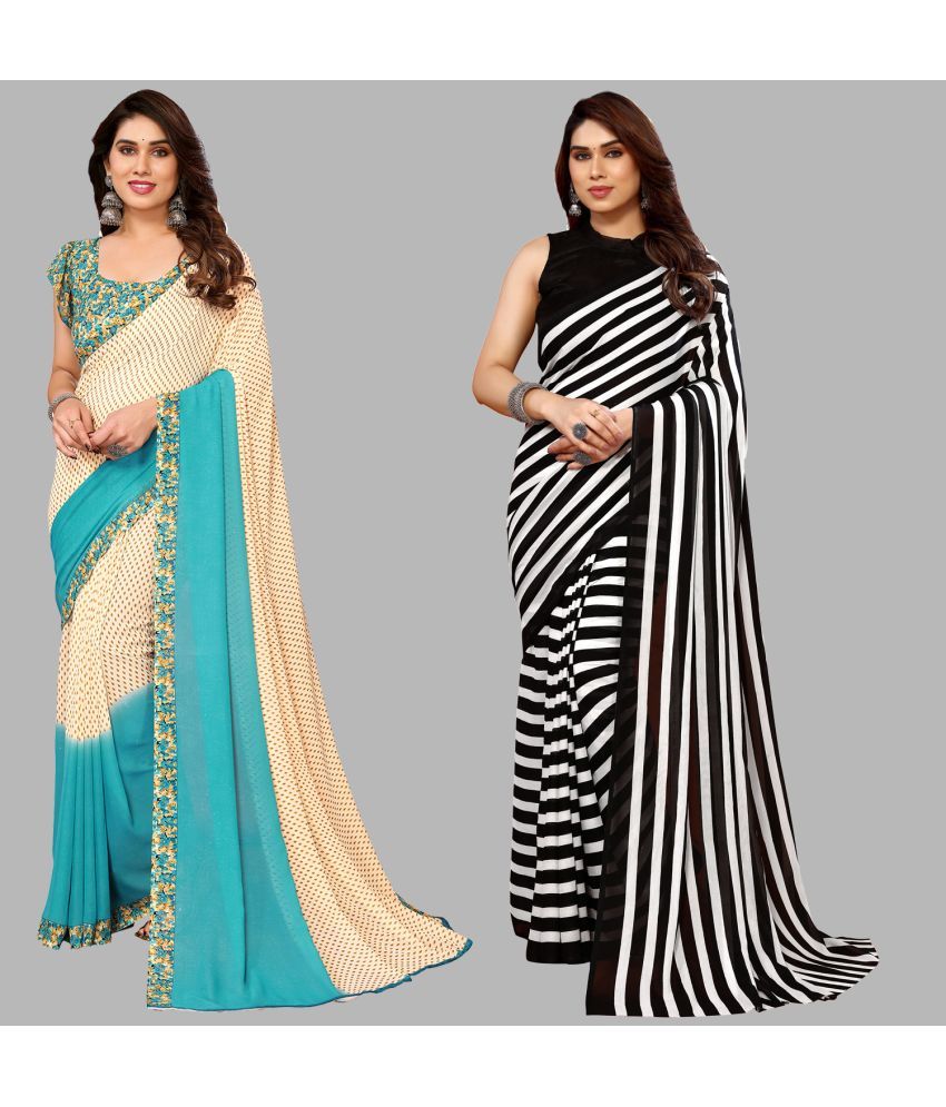     			Kashvi Sarees Georgette Printed Saree With Blouse Piece - Multicolor ( Pack of 2 )