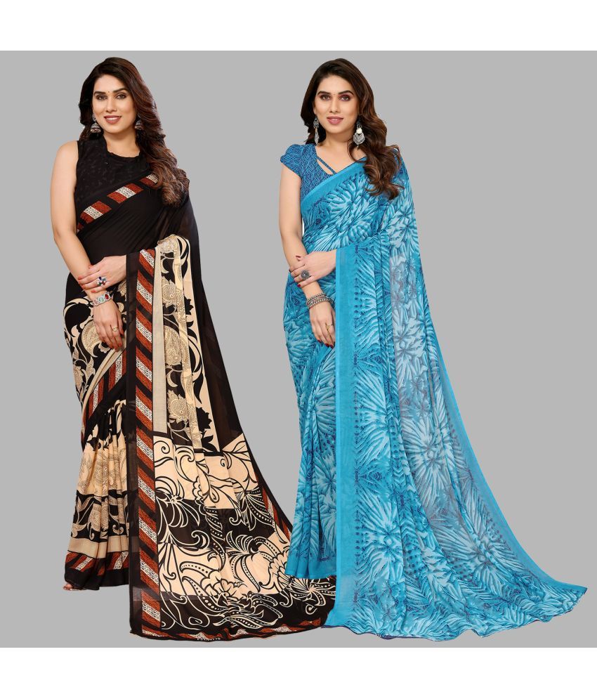     			Kashvi Sarees Georgette Printed Saree With Blouse Piece - Multicolor ( Pack of 2 )