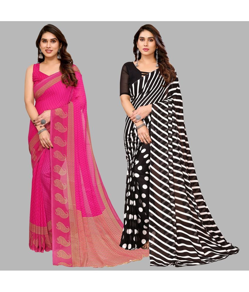     			Kashvi Sarees Georgette Printed Saree With Blouse Piece - Multicolor ( Pack of 2 )