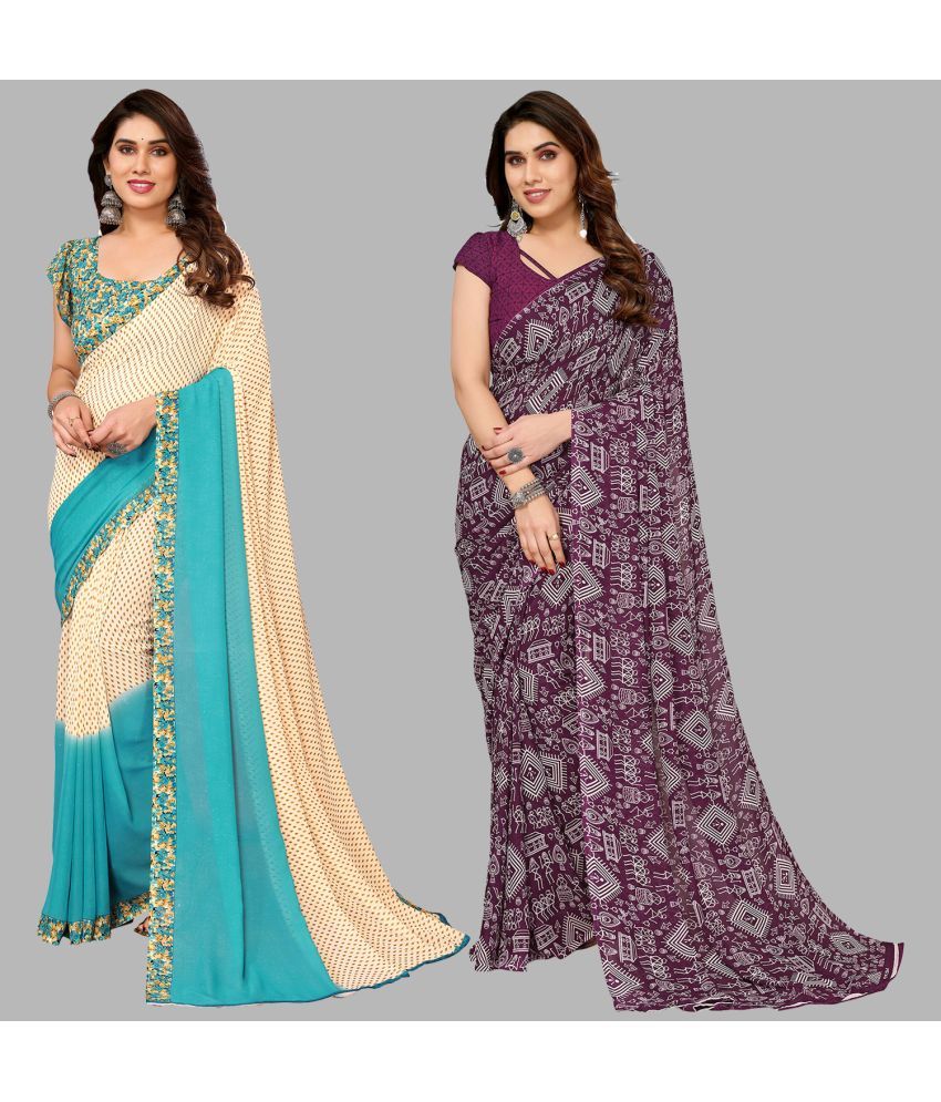     			Kashvi Sarees Georgette Printed Saree With Blouse Piece - Multicolor ( Pack of 2 )