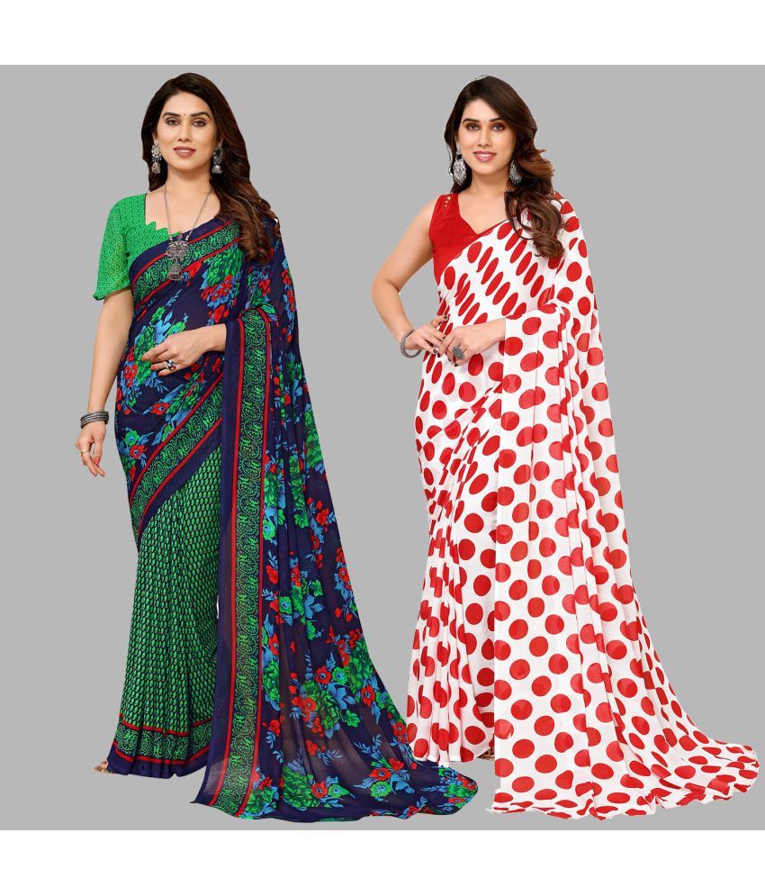     			Kashvi Sarees Georgette Printed Saree With Blouse Piece - Multicolor ( Pack of 2 )