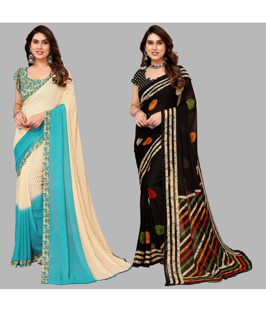     			Kashvi Sarees Georgette Printed Saree With Blouse Piece - Multicolor ( Pack of 2 )