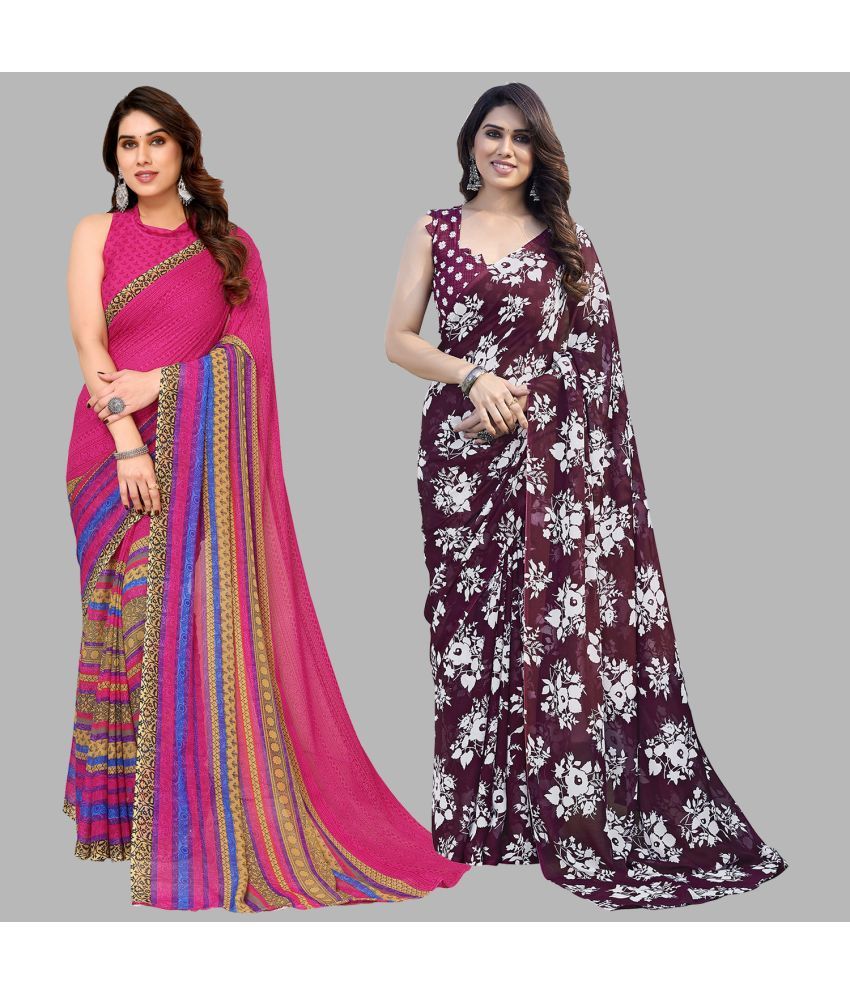     			Kashvi Sarees Georgette Printed Saree With Blouse Piece - Multicolor ( Pack of 2 )