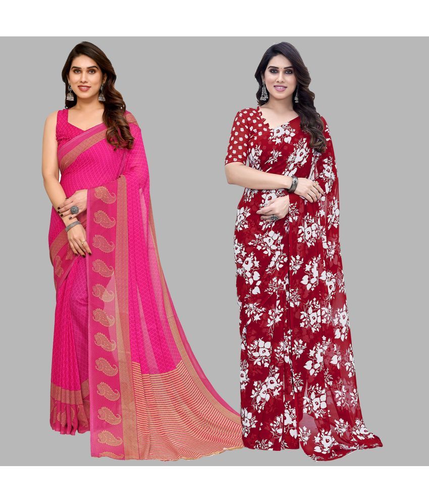     			Kashvi Sarees Georgette Printed Saree With Blouse Piece - Multicolor ( Pack of 2 )