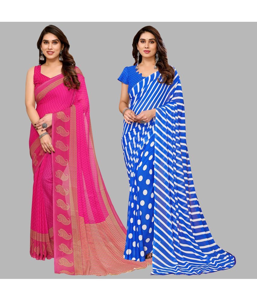     			Kashvi Sarees Georgette Printed Saree With Blouse Piece - Multicolor ( Pack of 2 )