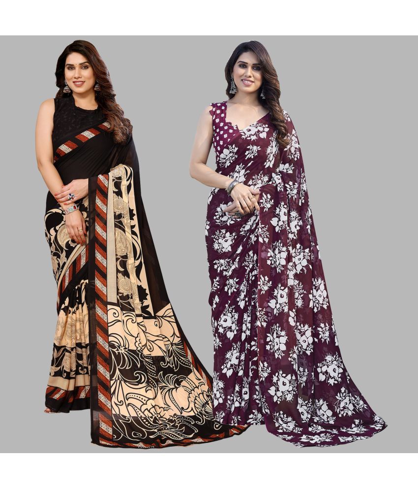     			Kashvi Sarees Georgette Printed Saree With Blouse Piece - Multicolor ( Pack of 2 )