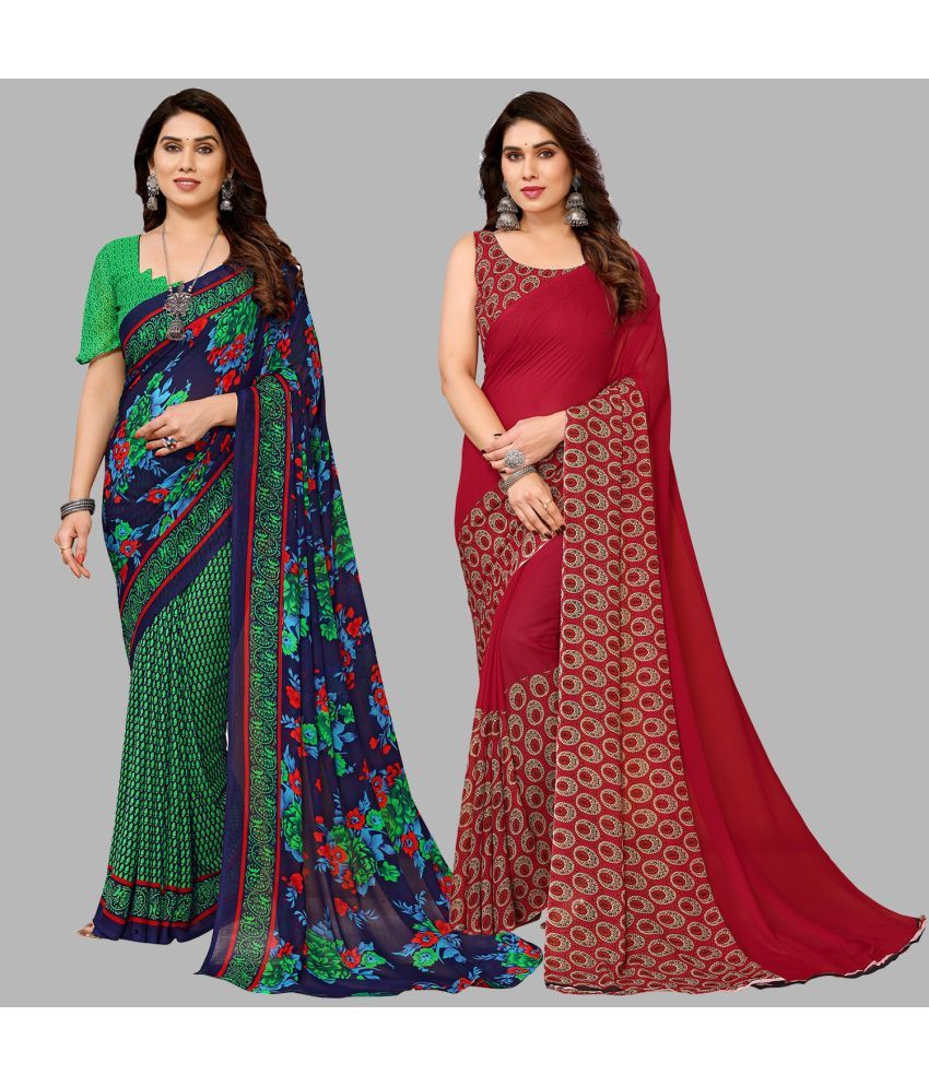     			Kashvi Sarees Georgette Printed Saree With Blouse Piece - Multicolor ( Pack of 2 )