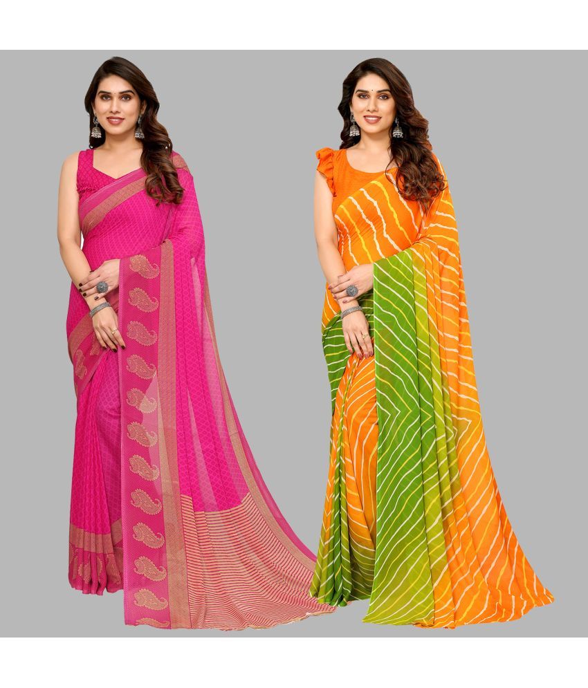     			Kashvi Sarees Georgette Printed Saree With Blouse Piece - Multicolor ( Pack of 2 )