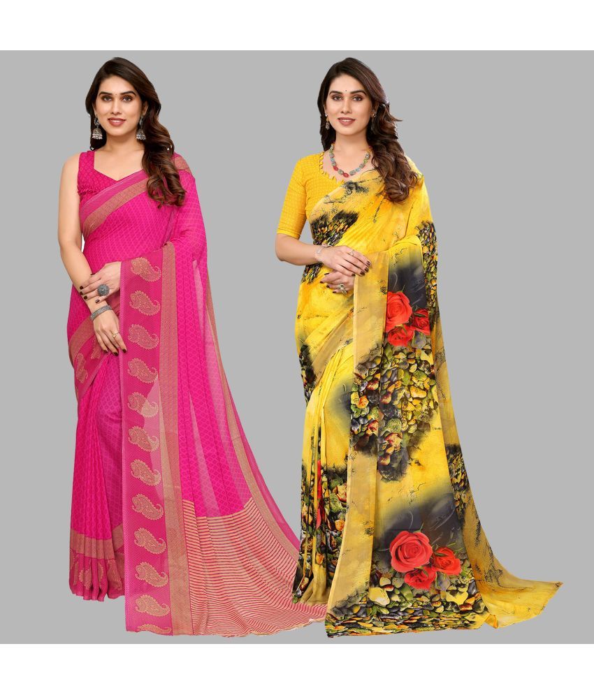     			Kashvi Sarees Georgette Printed Saree With Blouse Piece - Multicolor ( Pack of 2 )