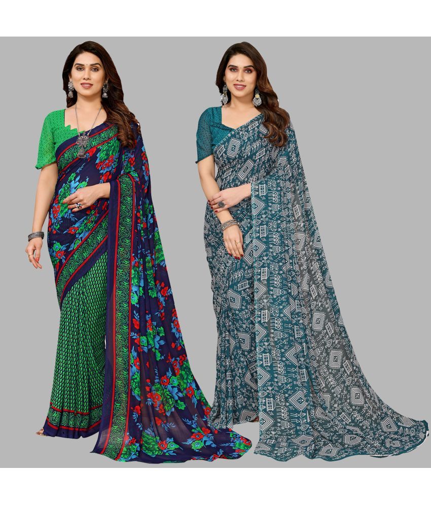     			Kashvi Sarees Georgette Printed Saree With Blouse Piece - Multicolor ( Pack of 2 )