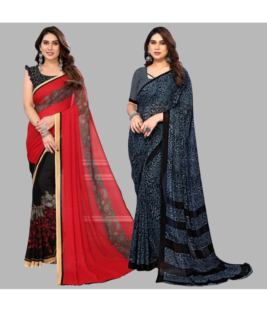     			Kashvi Sarees Georgette Printed Saree With Blouse Piece - Multicolor ( Pack of 2 )