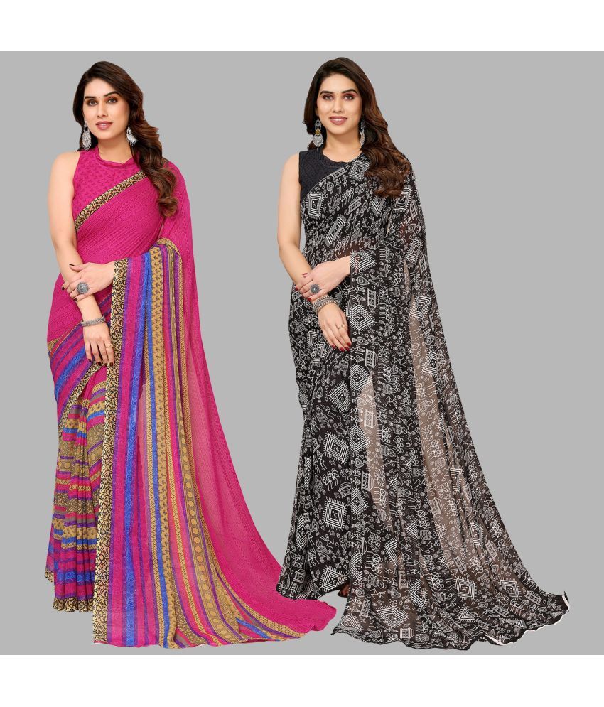     			Kashvi Sarees Georgette Printed Saree With Blouse Piece - Multicolor ( Pack of 2 )