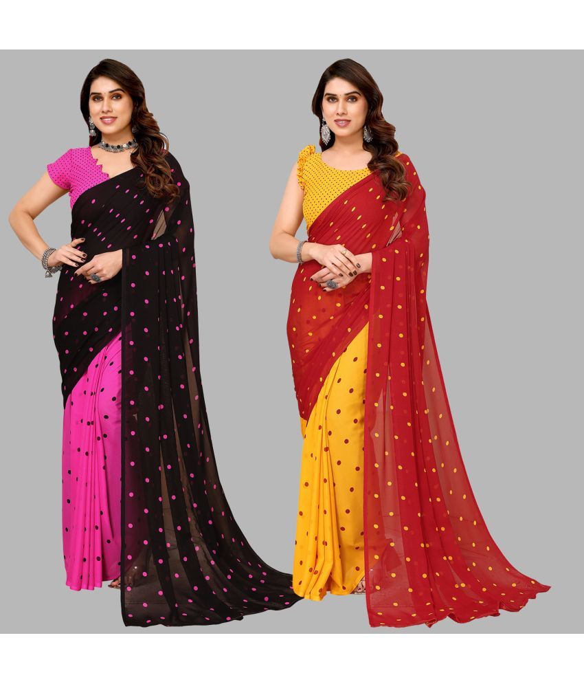     			Kashvi Sarees Georgette Printed Saree With Blouse Piece - Multicolor ( Pack of 2 )