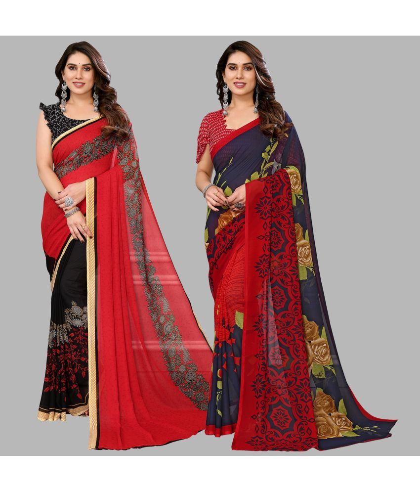     			Kashvi Sarees Georgette Printed Saree With Blouse Piece - Multicolor ( Pack of 2 )