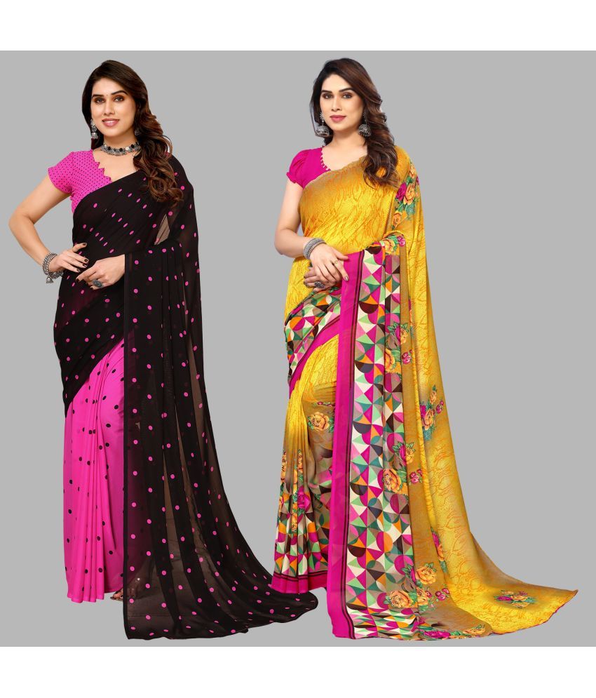     			Kashvi Sarees Georgette Printed Saree With Blouse Piece - Multicolor ( Pack of 2 )