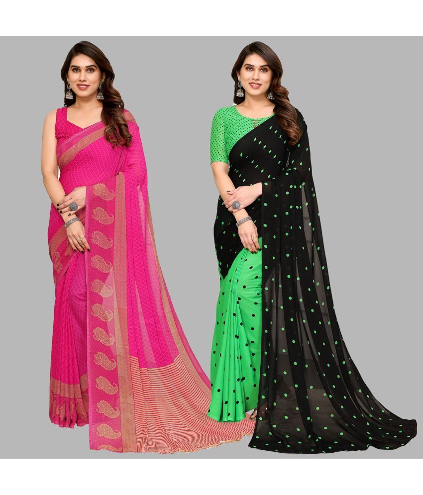     			Kashvi Sarees Georgette Printed Saree With Blouse Piece - Multicolor ( Pack of 2 )