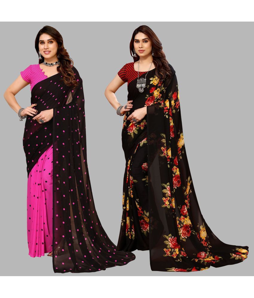     			Kashvi Sarees Georgette Printed Saree With Blouse Piece - Multicolor ( Pack of 2 )